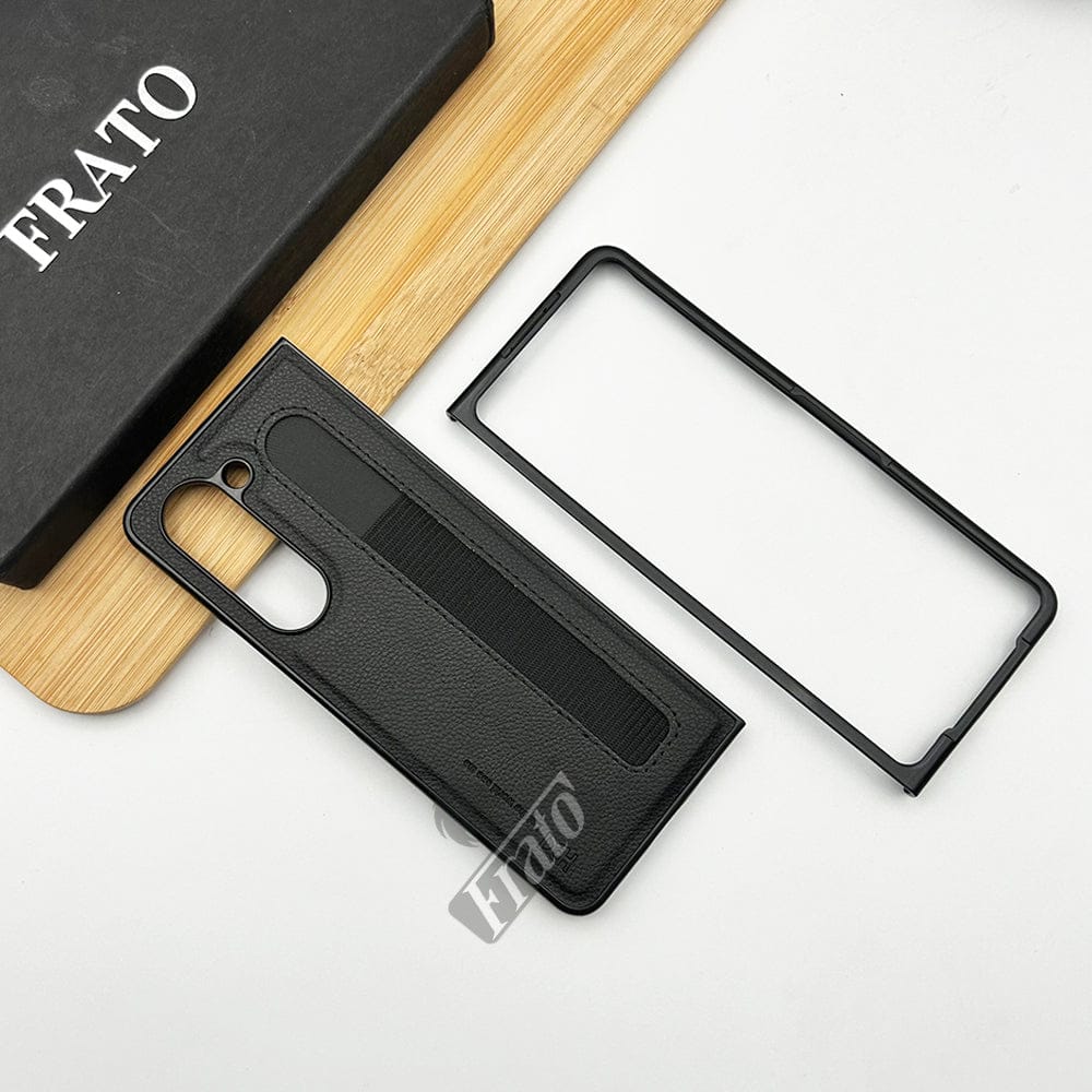 FRATO Fold 5 Collection Black Samsung Galaxy Z Fold 5 PU Leather Case Cover With S Pen Slot