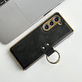 Samsung Galaxy Z Fold 5 PU Leather Chromeplated Ring Case Screen Protector Cover