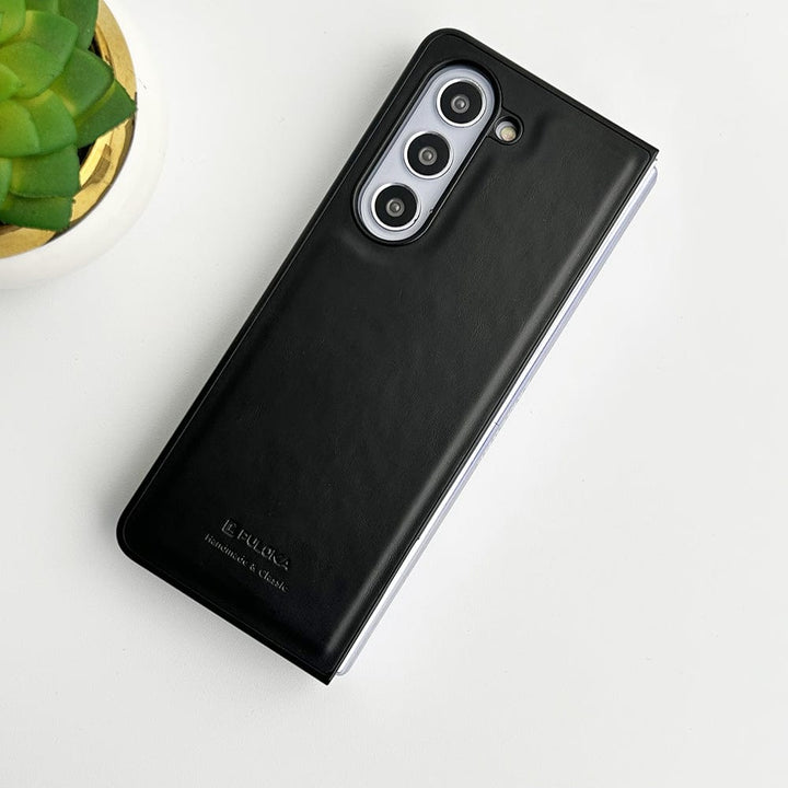 FRATO Fold 5 Collection Black Samsung Galaxy Z Fold 5 PU Leather Plain Case Cover
