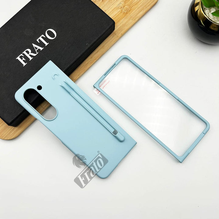 FRATO Fold 5 Collection Blue Samsung Galaxy Z Fold 5 Matte Finish Pastel Silk Hard Shell Case Cover With S Pen Slot