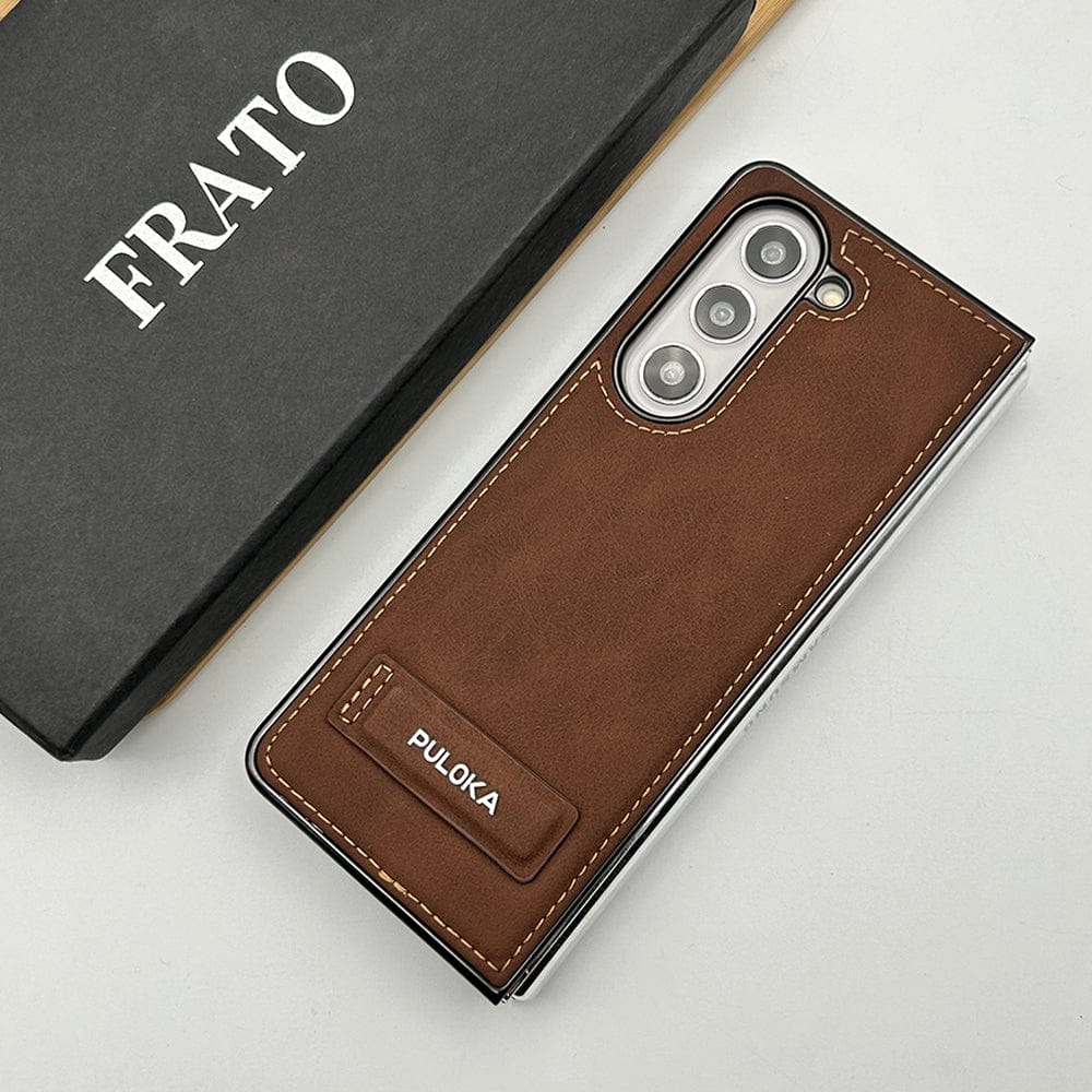 FRATO Fold 5 Collection Brown Samsung Galaxy Z Fold 5 Fall Proof Side Stitch Leather Case Cover