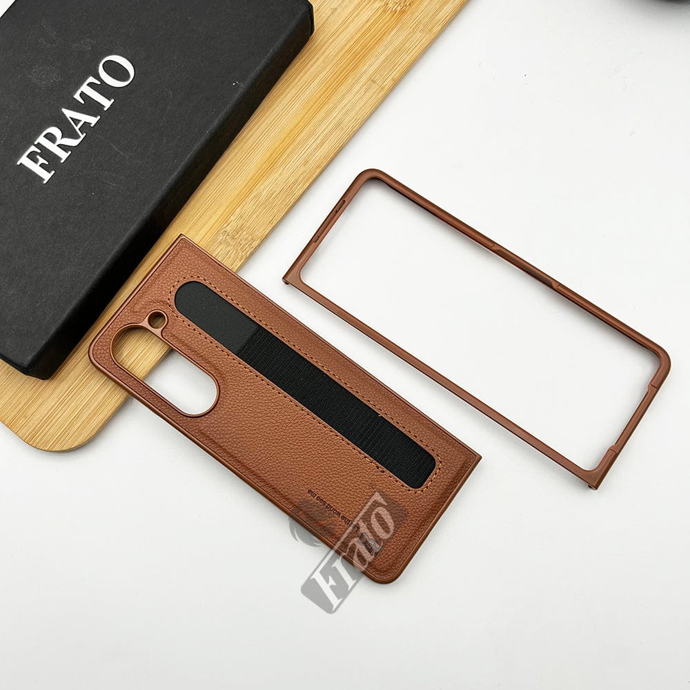 FRATO Fold 5 Collection Brown Samsung Galaxy Z Fold 5 PU Leather Case Cover With S Pen Slot