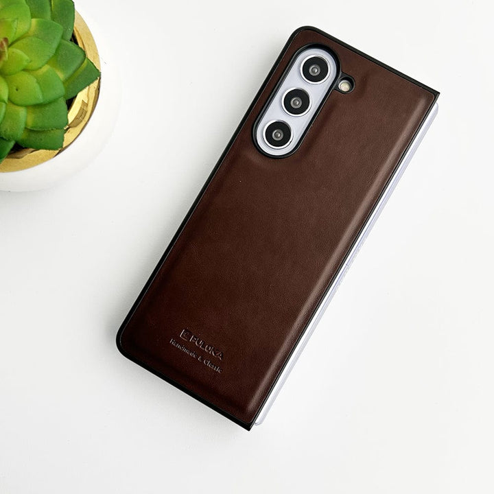 FRATO Fold 5 Collection Brown Samsung Galaxy Z Fold 5 PU Leather Plain Case Cover