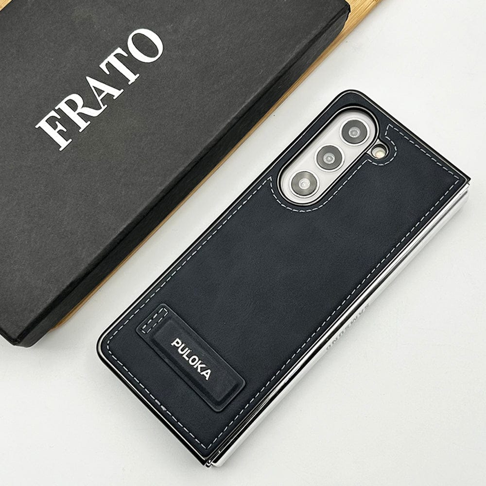 FRATO Fold 5 Collection Gray Samsung Galaxy Z Fold 5 Fall Proof Side Stitch Leather Case Cover