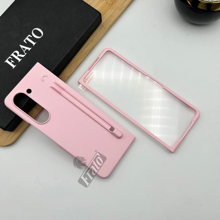 FRATO Fold 5 Collection Pink Samsung Galaxy Z Fold 5 Matte Finish Pastel Silk Hard Shell Case Cover With S Pen Slot