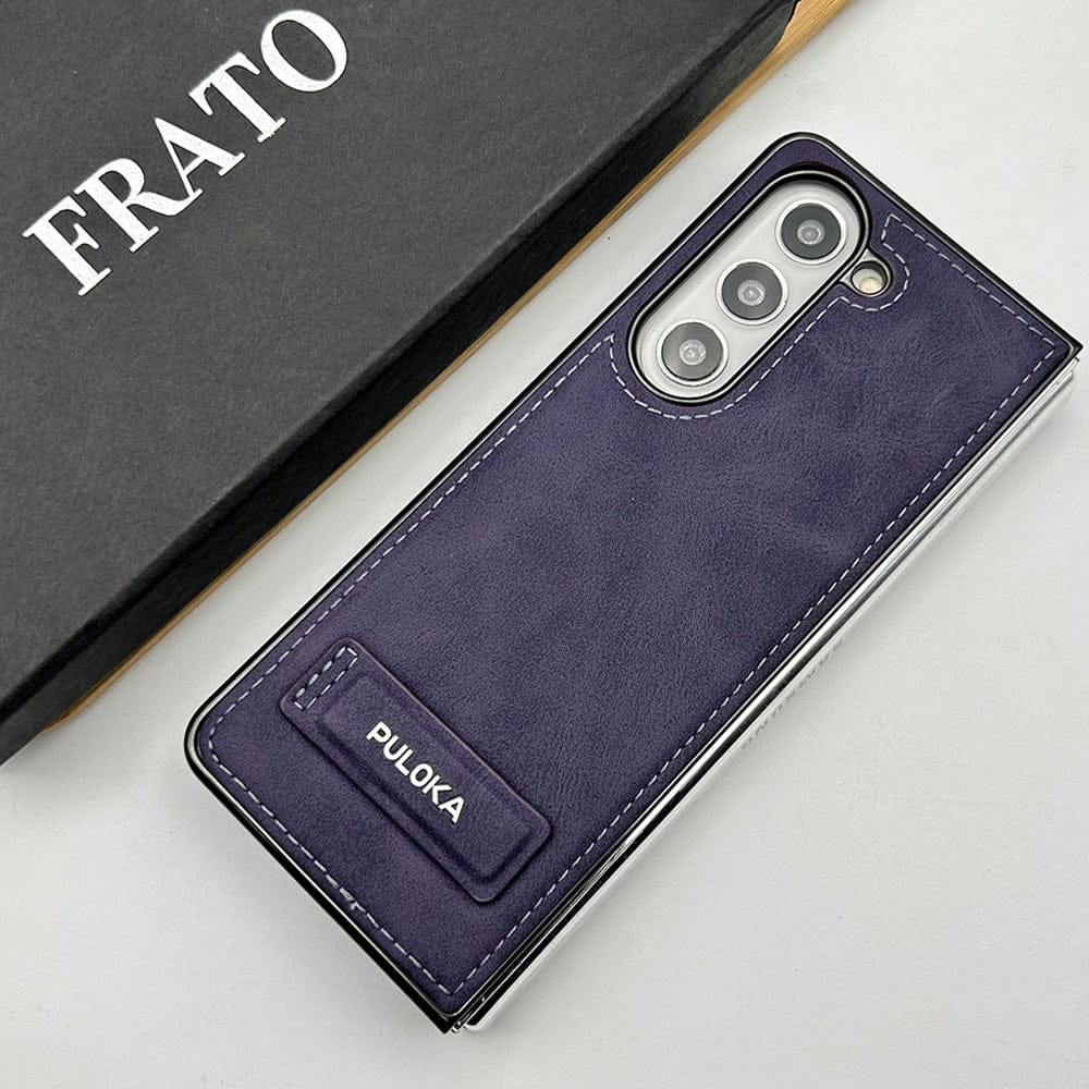 FRATO Fold 5 Collection Purple Samsung Galaxy Z Fold 5 Fall Proof Side Stitch Leather Case Cover