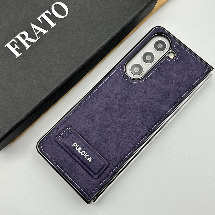 FRATO Fold 5 Collection Purple Samsung Galaxy Z Fold 5 Fall Proof Side Stitch Leather Case Cover
