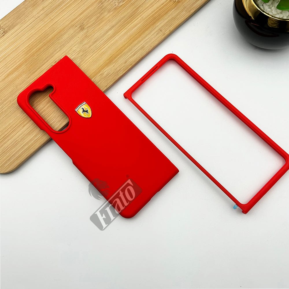FRATO Fold 5 Collection Red Samsung Galaxy Z Fold 5 Matte Finish Ferrari Sports Car Logo Design Case Cover