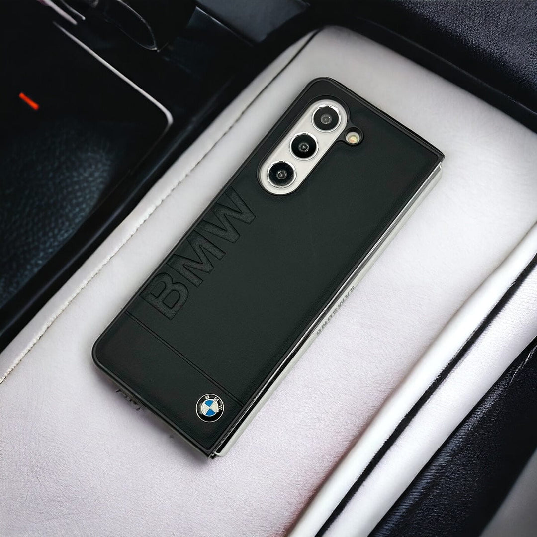 FRATO Fold 5 Collection Samsung Galaxy Z Fold 5 Embossed Name Sports Car Logo PU Leather Case Cover