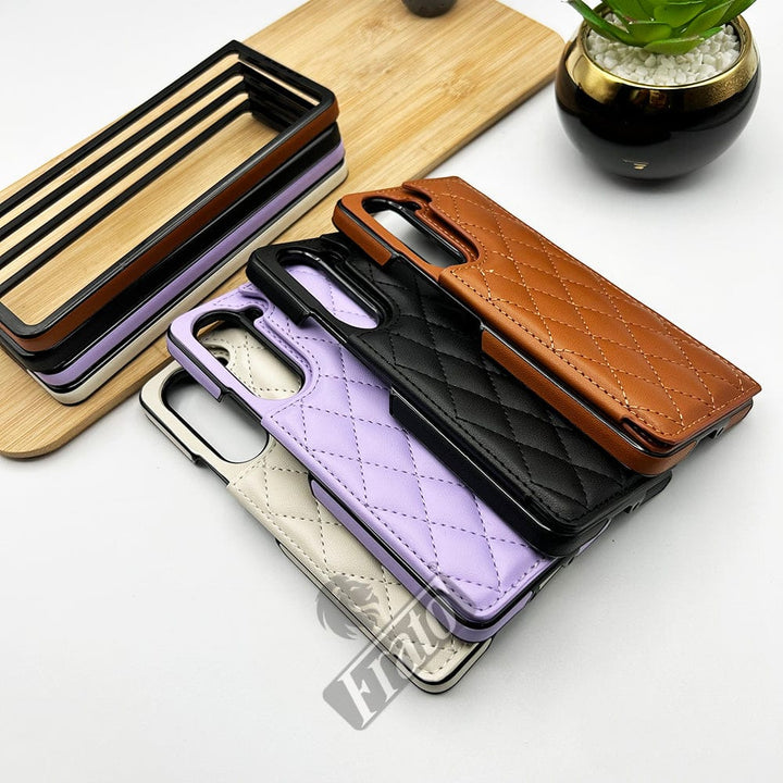 FRATO Fold 5 Collection Samsung Galaxy Z Fold 5 Fashion Puffer Leather Stitch Design Card Holder Case Cover