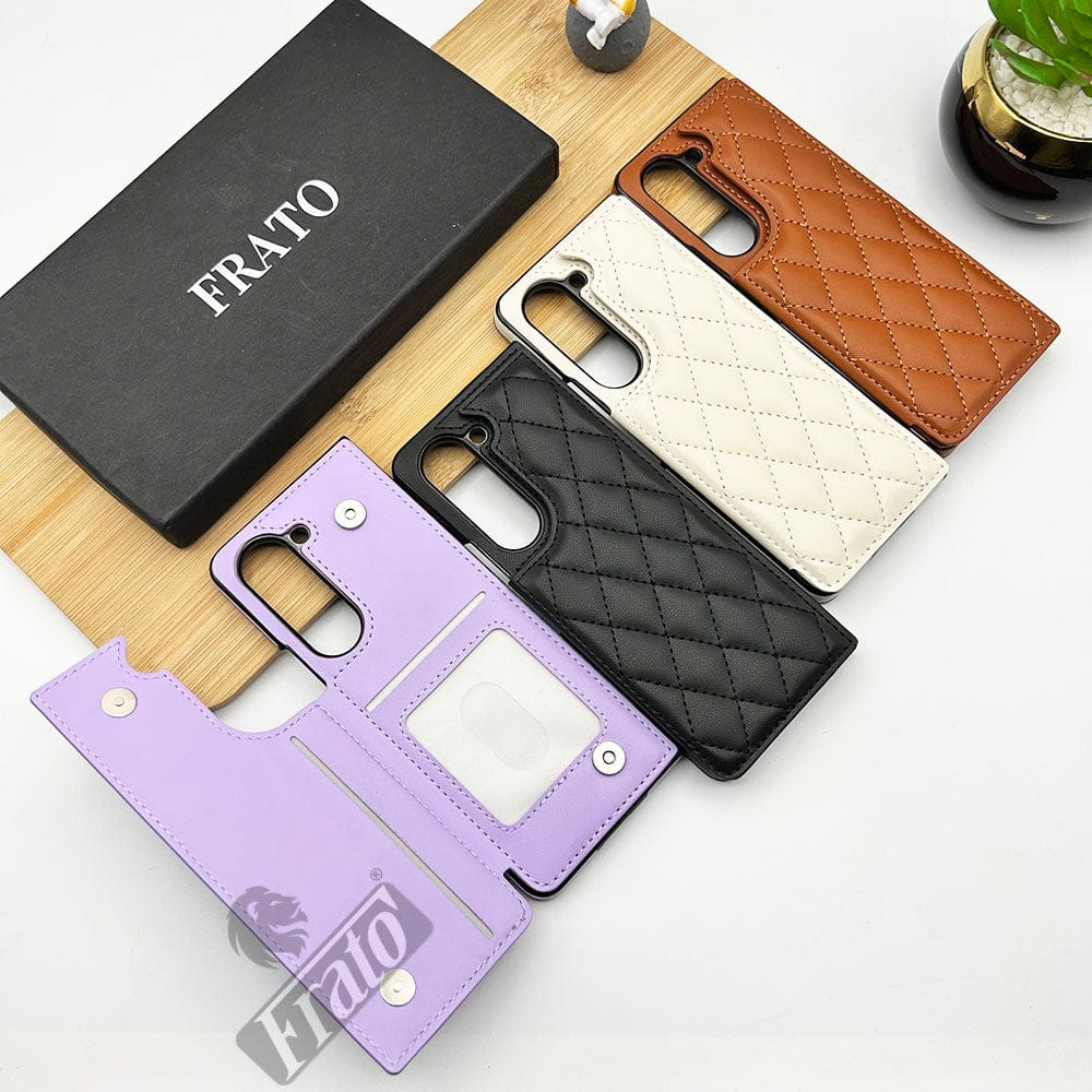FRATO Fold 5 Collection Samsung Galaxy Z Fold 5 Fashion Puffer Leather Stitch Design Card Holder Case Cover
