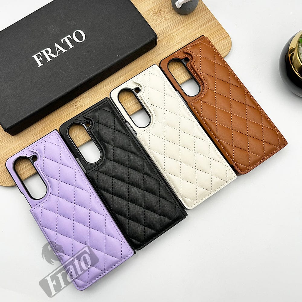 FRATO Fold 5 Collection Samsung Galaxy Z Fold 5 Fashion Puffer Leather Stitch Design Card Holder Case Cover