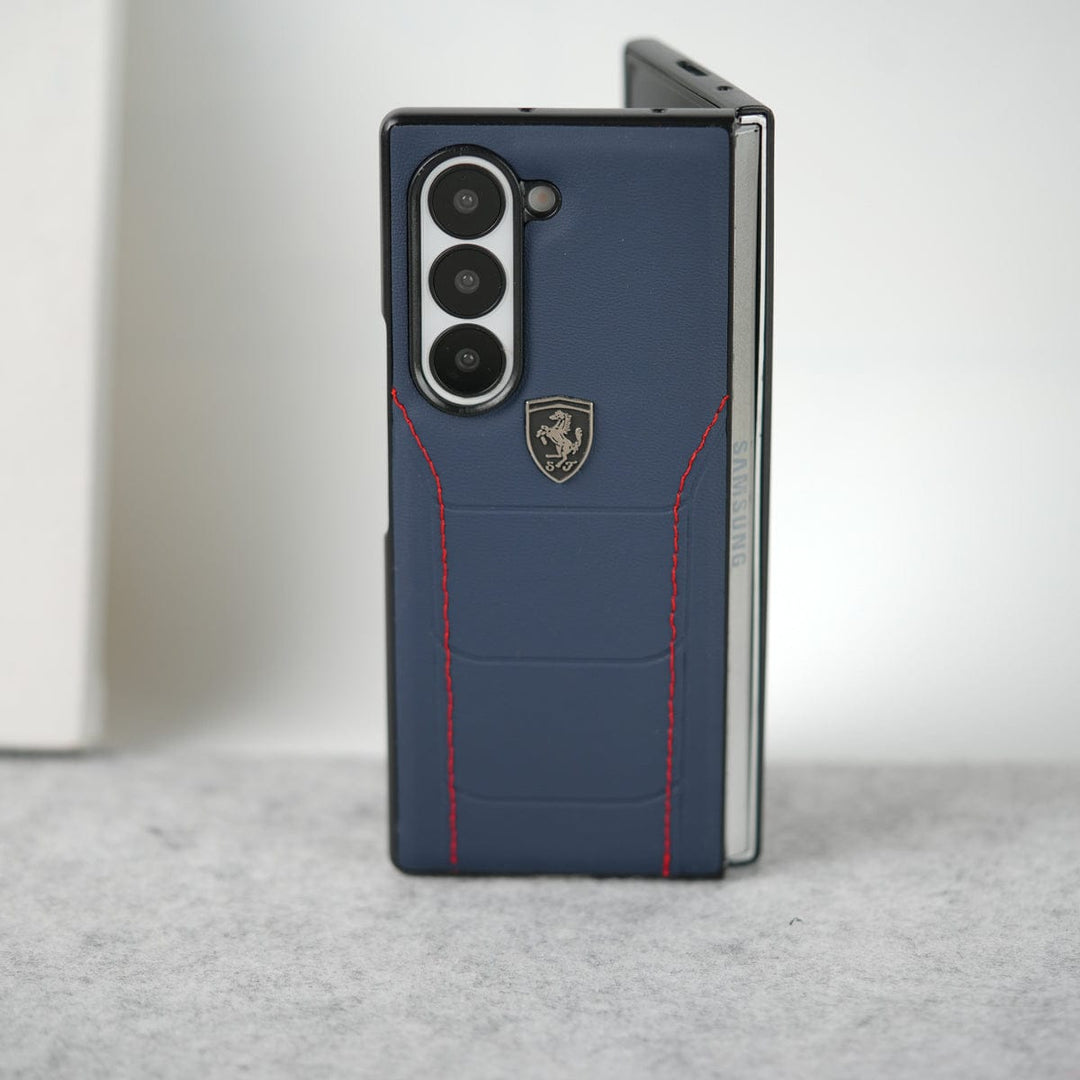 FRATO Fold 5 Collection Samsung Galaxy Z Fold 5 FR Stitched PU Leather Case Cover (Blue)