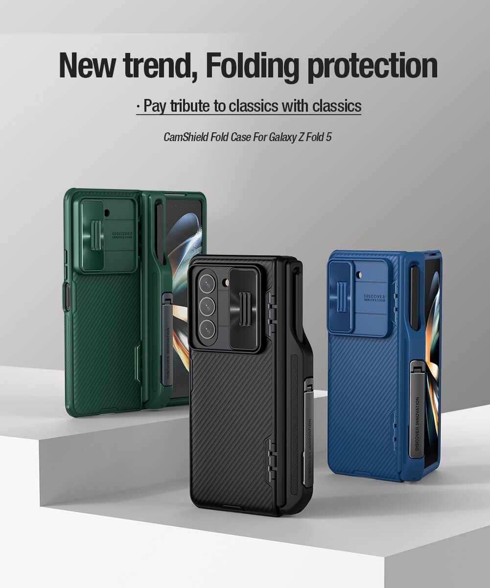 FRATO Fold 5 Collection Samsung Galaxy Z Fold 5 Nillkin Camshield Camera Protective Case With S Pen Holder Green