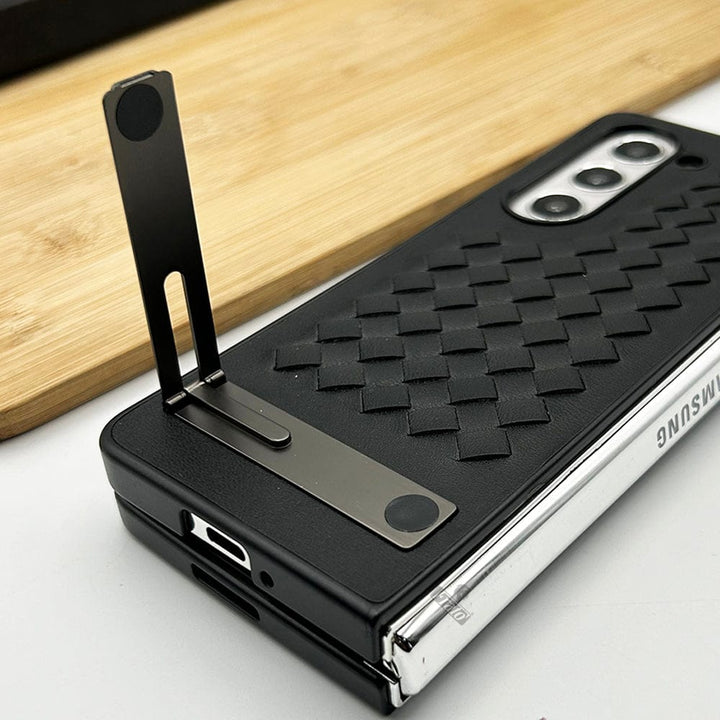 FRATO Fold 5 Collection Samsung Galaxy Z Fold 5 PU Leather Checks Grid Pattern Kickstand Case Cover