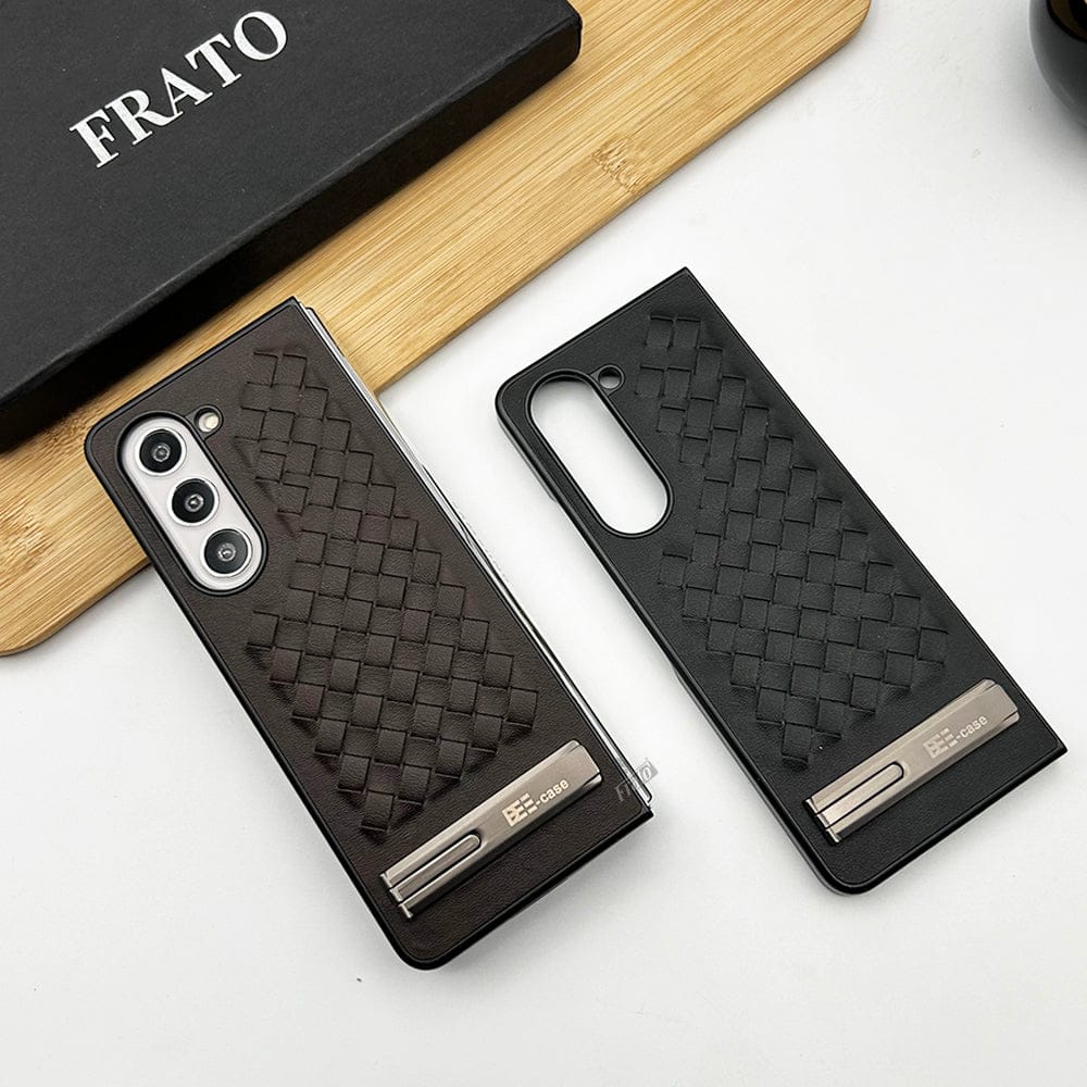 FRATO Fold 5 Collection Samsung Galaxy Z Fold 5 PU Leather Checks Grid Pattern Kickstand Case Cover