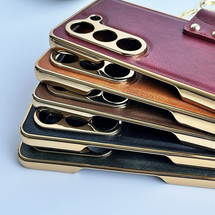 FRATO Fold 5 Collection Samsung Galaxy Z Fold 5 PU Leather Chromeplated Ring Case Screen Protector Cover