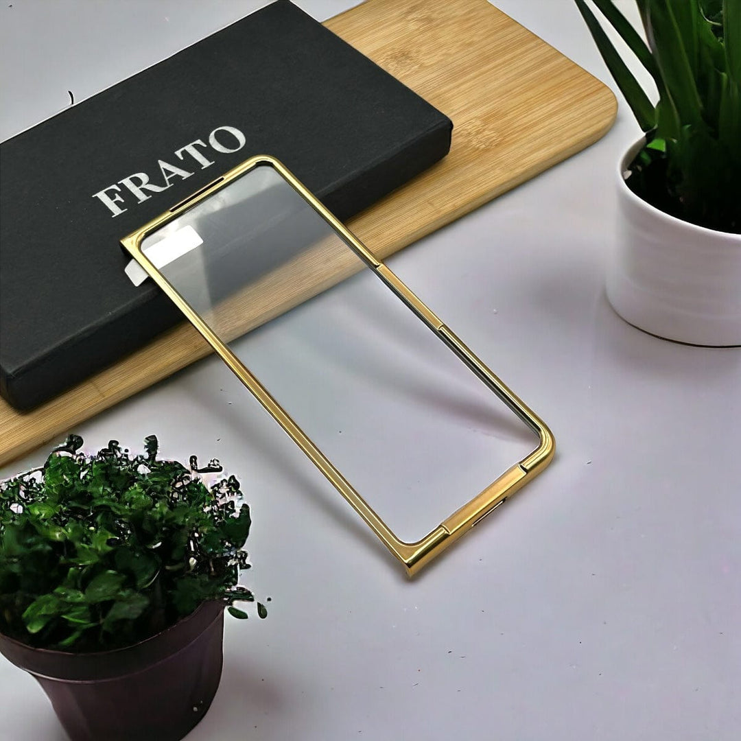 FRATO Fold 5 Collection Samsung Galaxy Z Fold 5 PU Leather Chromeplated Ring Case Screen Protector Cover