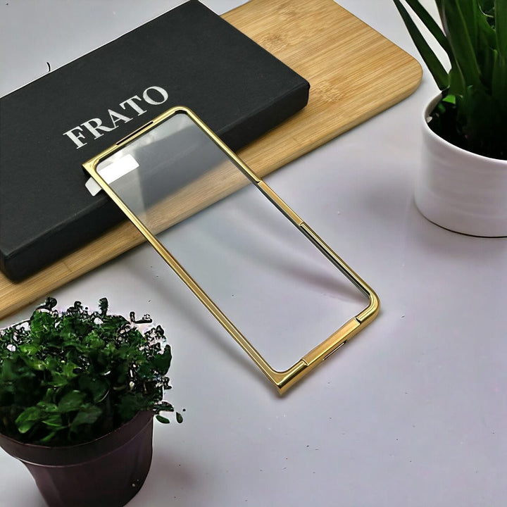 FRATO Fold 5 Collection Samsung Galaxy Z Fold 5 PU Leather Chromeplated Ring Case Screen Protector Cover