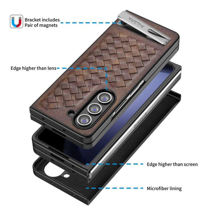 FRATO Fold 5 Collection Samsung Galaxy Z Fold 5 PU Weave Leather with Metal Kickstand Slim Back Cover