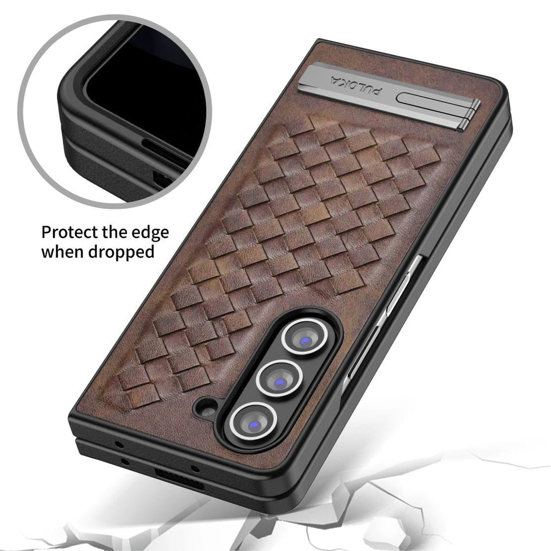 FRATO Fold 5 Collection Samsung Galaxy Z Fold 5 PU Weave Leather with Metal Kickstand Slim Back Cover