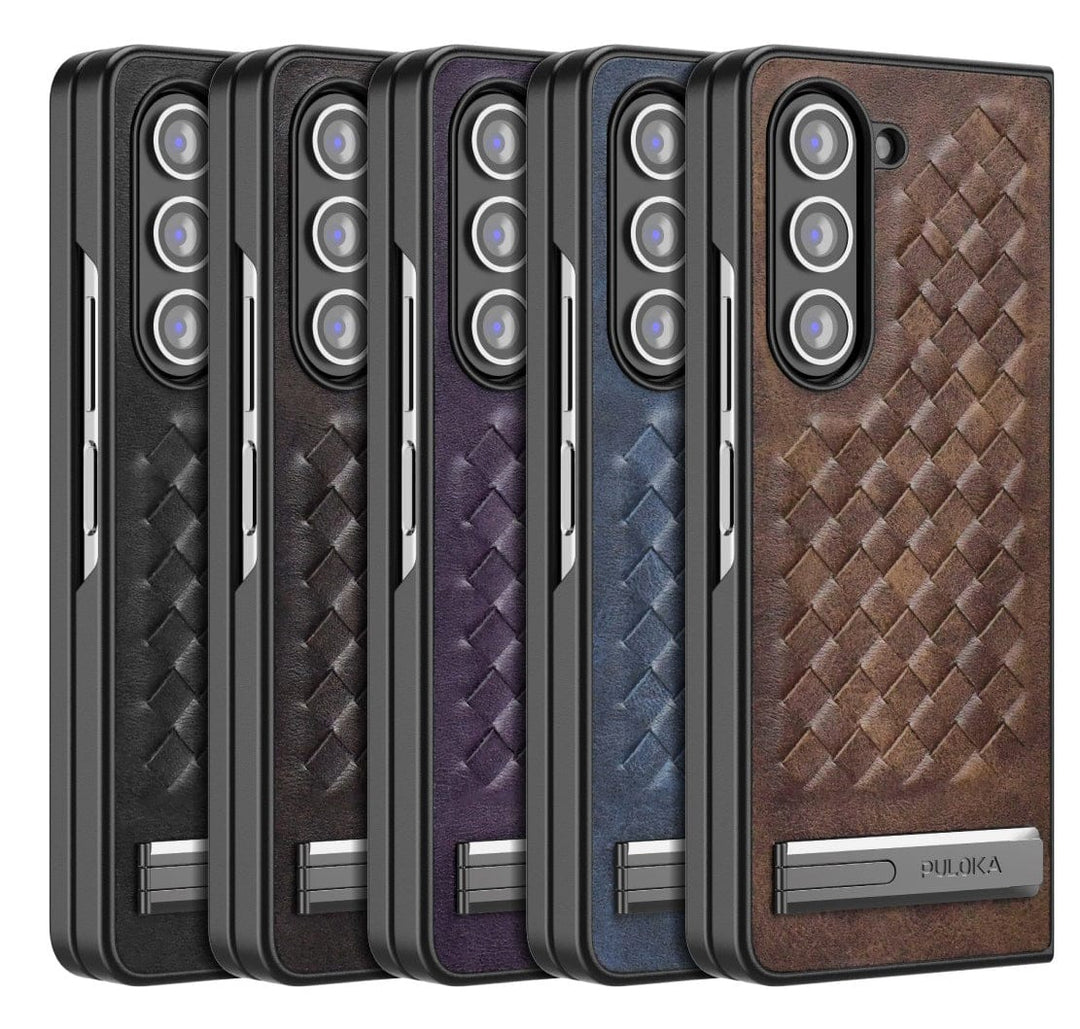 FRATO Fold 5 Collection Samsung Galaxy Z Fold 5 PU Weave Leather with Metal Kickstand Slim Back Cover