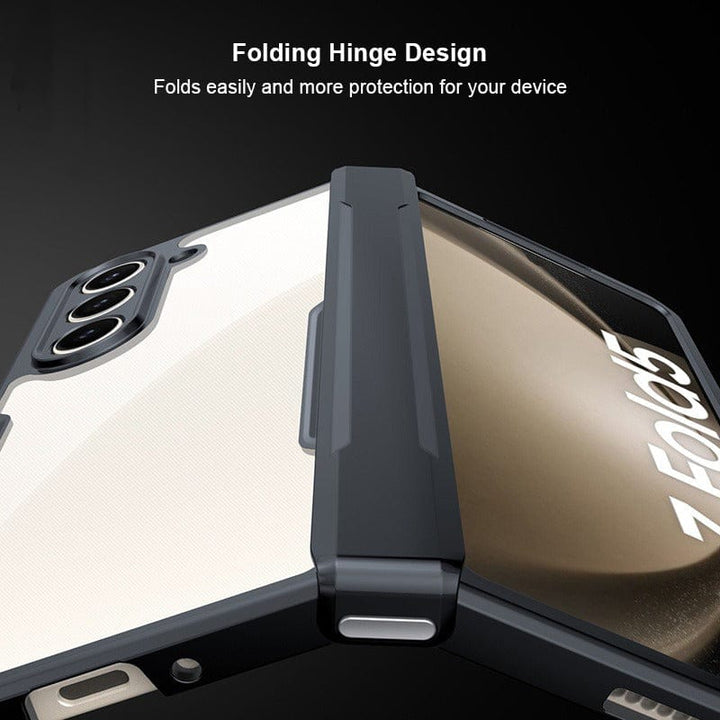 FRATO Fold 5 Collection Samsung Galaxy Z Fold 5 Shockproof Airbags Bumper Transparent Back Front Screen Protector Case Cover(Black)