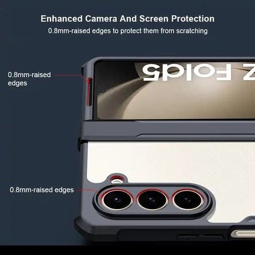 FRATO Fold 5 Collection Samsung Galaxy Z Fold 5 Shockproof Airbags Bumper Transparent Back Front Screen Protector Case Cover(Black)