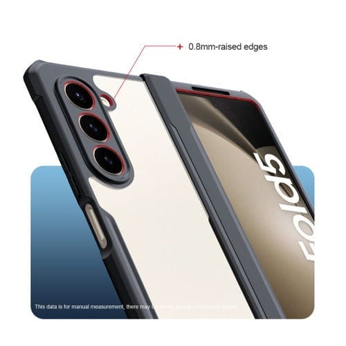 FRATO Fold 5 Collection Samsung Galaxy Z Fold 5 Shockproof Airbags Bumper Transparent Back Front Screen Protector Case Cover(Black)