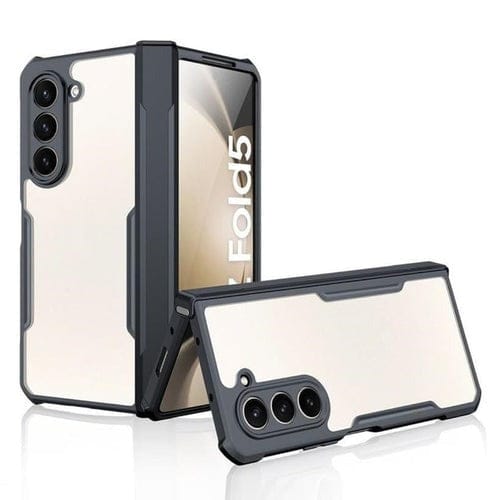 FRATO Fold 5 Collection Samsung Galaxy Z Fold 5 Shockproof Airbags Bumper Transparent Back Front Screen Protector Case Cover(Black)