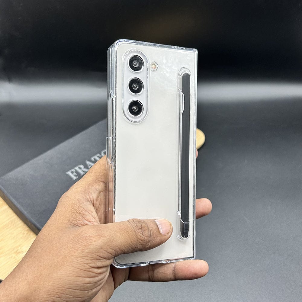 FRATO Fold 5 Collection Samsung Galaxy Z Fold 5 Transparent Cristal Hard Shell Cover Case With S-Pent Slot