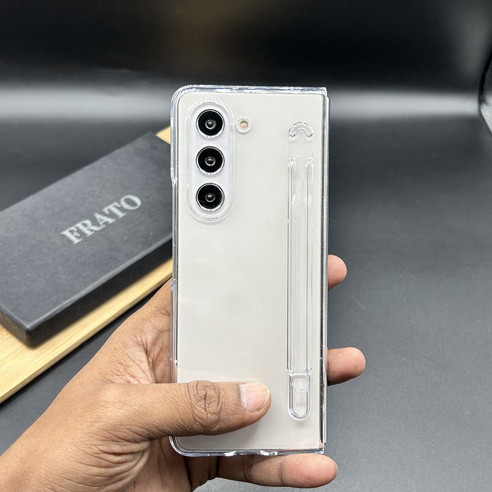 FRATO Fold 5 Collection Samsung Galaxy Z Fold 5 Transparent Cristal Hard Shell Cover Case With S-Pent Slot