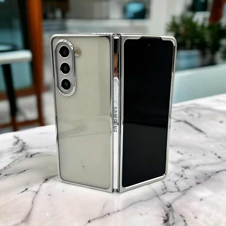 FRATO Fold 5 Collection Silver Samsung Galaxy Z Fold 5 Transparent Case Non Yellow Chrome Cover