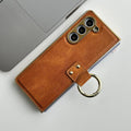 Samsung Galaxy Z Fold 5 PU Leather Chromeplated Ring Case Screen Protector Cover