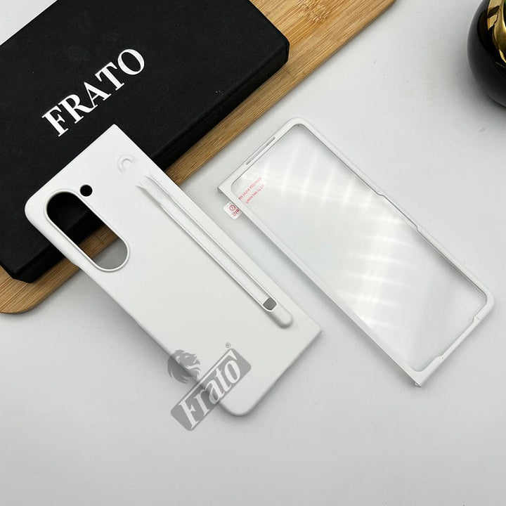 FRATO Fold 5 Collection White Samsung Galaxy Z Fold 5 Matte Finish Pastel Silk Hard Shell Case Cover With S Pen Slot