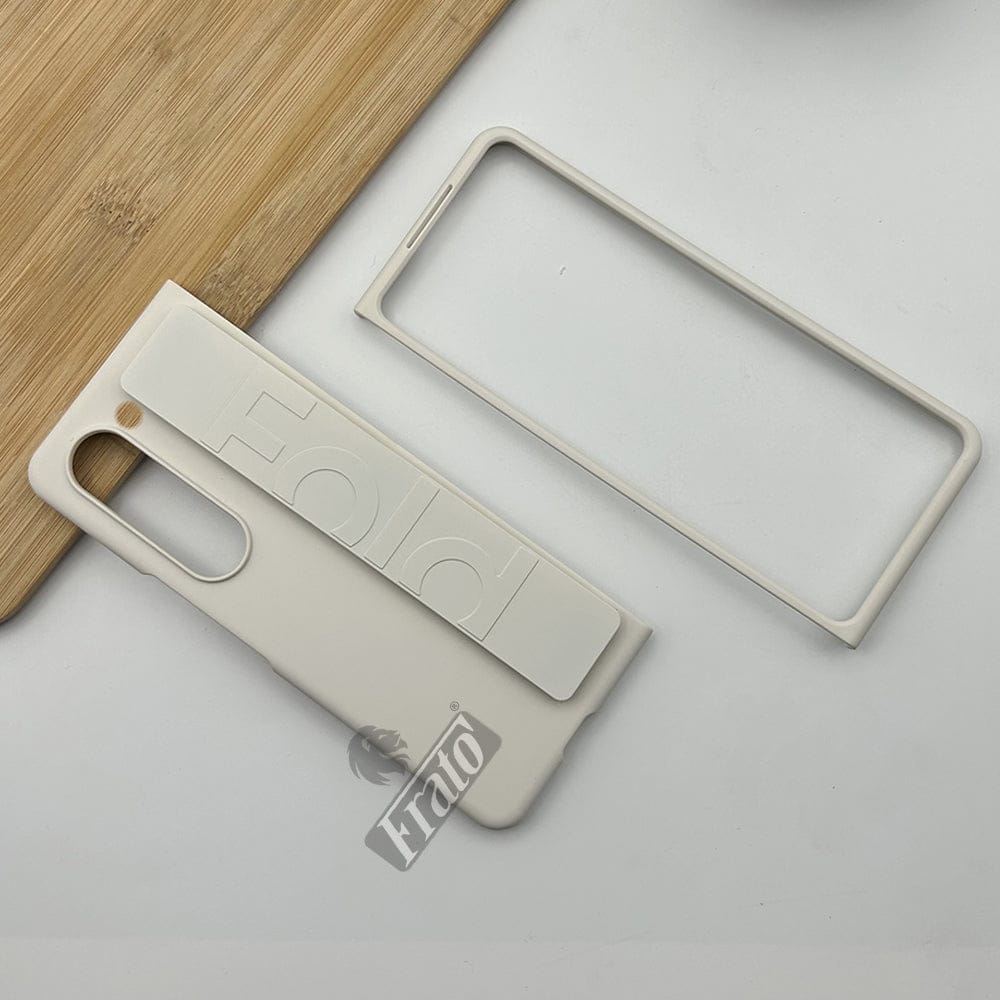 FRATO Fold 5 Collection White Samsung Galaxy Z Fold 5 Silk Hard Shell Strap Holder Case