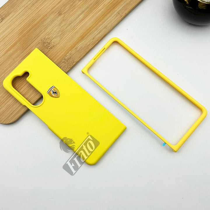 FRATO Fold 5 Collection Yellow Samsung Galaxy Z Fold 5 Matte Finish Ferrari Sports Car Logo Design Case Cover
