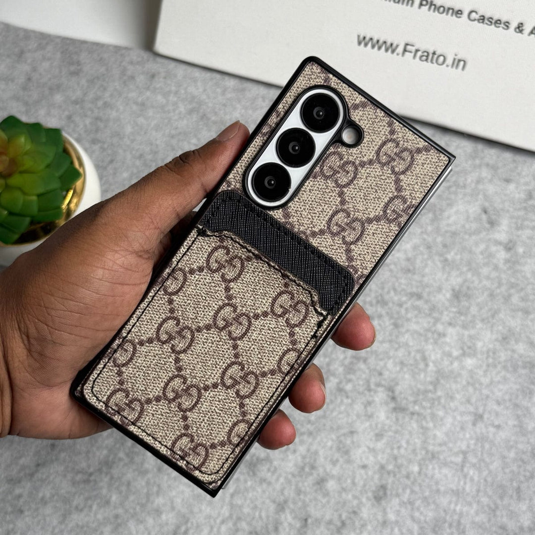 FRATO Fold 6 Collection Beige Samsung Galaxy Z Fold 6 Luxury Brand Leather Card Holder Case Cover