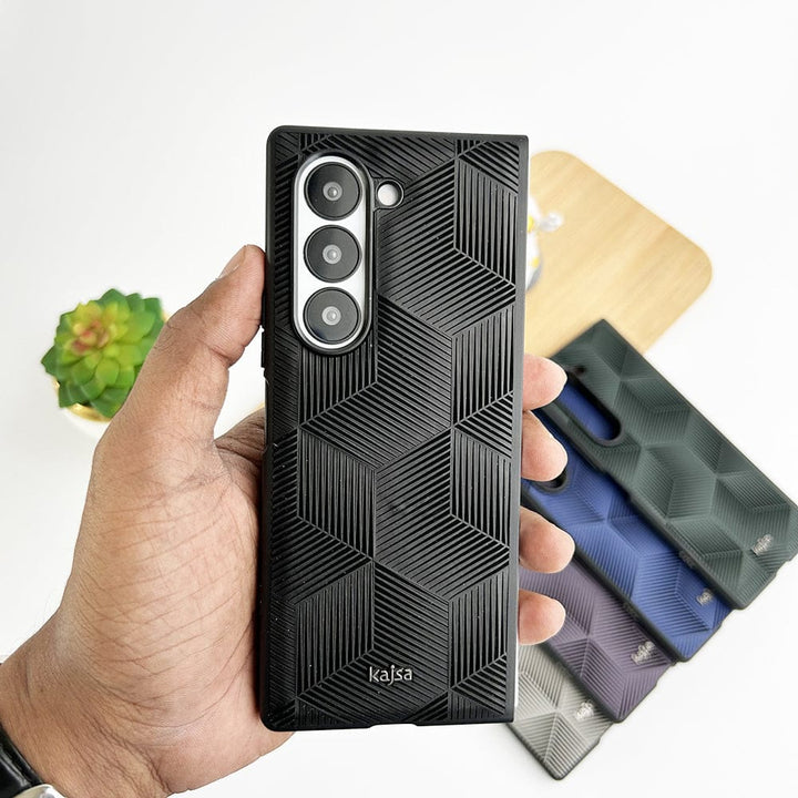 FRATO Fold 6 Collection Black 3D Cube Design Samsung Galaxy Z Fold 6 Slim Rubberize 3D Cube Pattern Cover