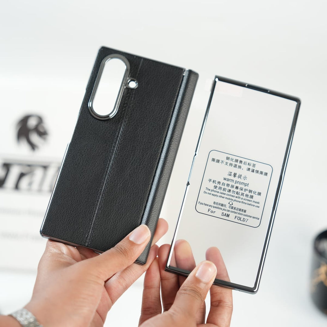 FRATO Fold 6 Collection Black Galaxy Z Fold 6 Premium Leather Middle Stitch Case | Slim Protective Cover