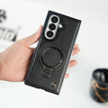 Galaxy Z Fold 6 Ultra PU Leather Chrome Side Case With Ring Metal Stand