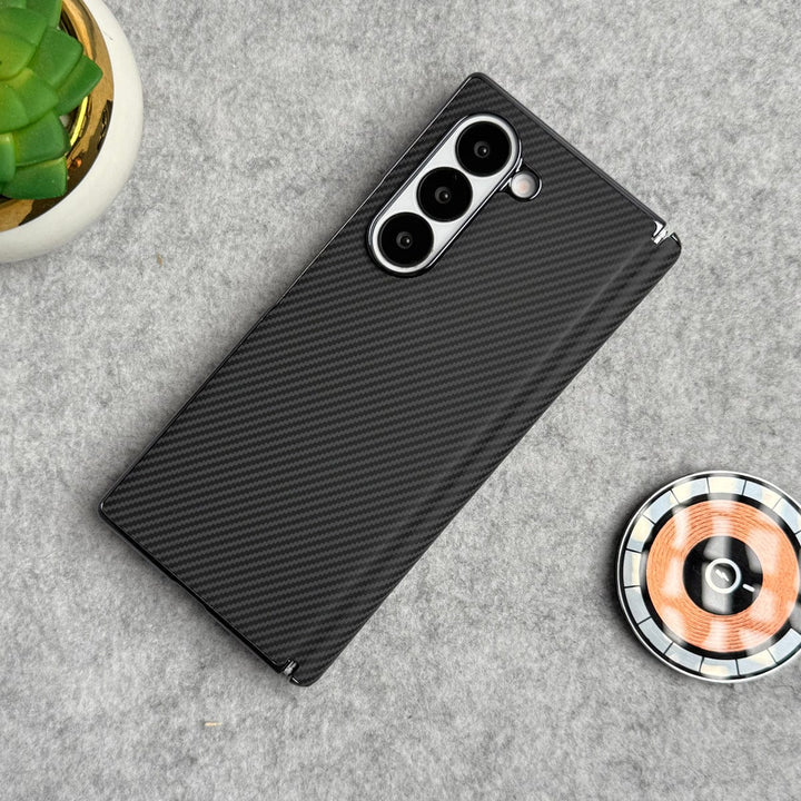 FRATO Fold 6 Collection Black Samsung Galaxy Z Fold 6 Carbon Fiber Hinge Protection Case With Front Glass Protection