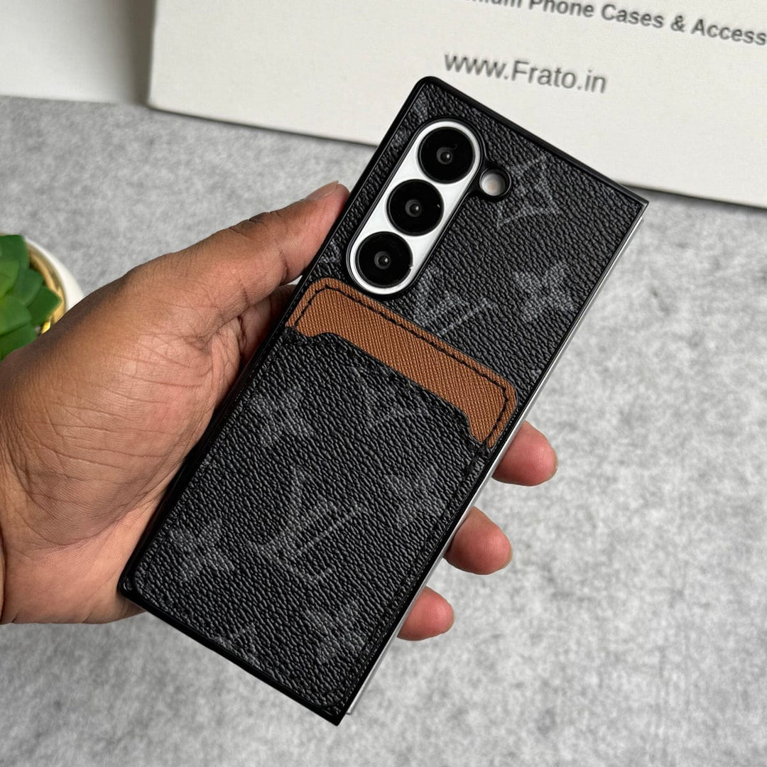FRATO Fold 6 Collection Black Samsung Galaxy Z Fold 6 Luxury Brand Leather Card Holder Case Cover