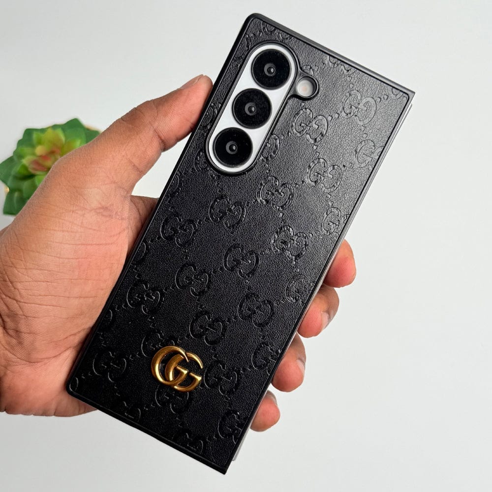 FRATO Fold 6 Collection Black Samsung Galaxy Z fold 6 Luxury GG Fashion Leather Brand Case Cover