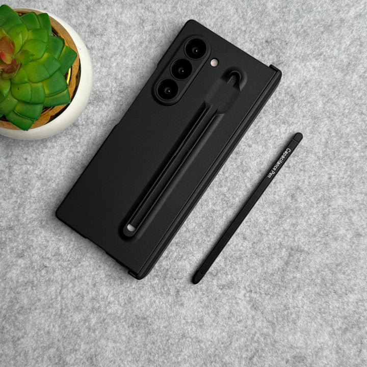FRATO Fold 6 Collection Black Samsung Galaxy Z Fold 6 Metal S-Pen front Glass Protection Hinge Case Folding Cover
