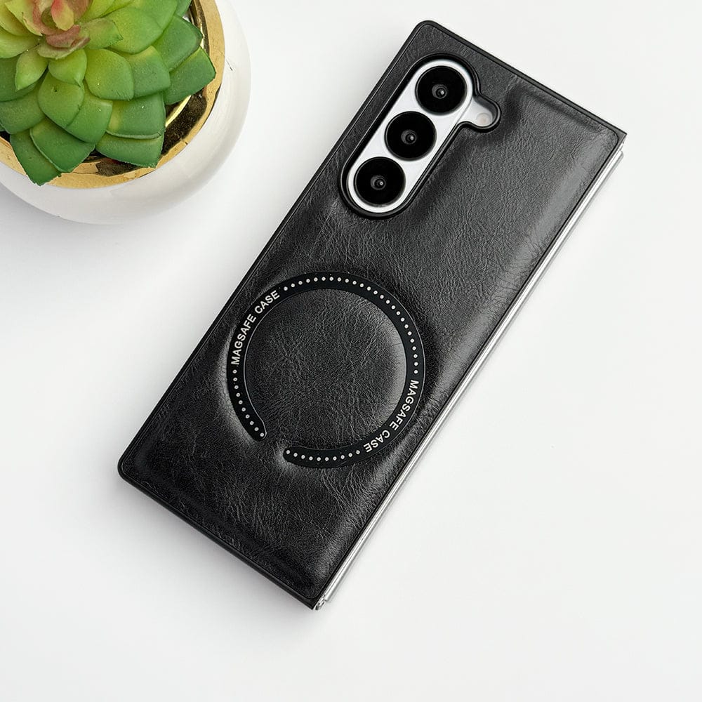 FRATO Fold 6 Collection Black Samsung Galaxy Z Fold 6 MS Ring PU Leather Cover