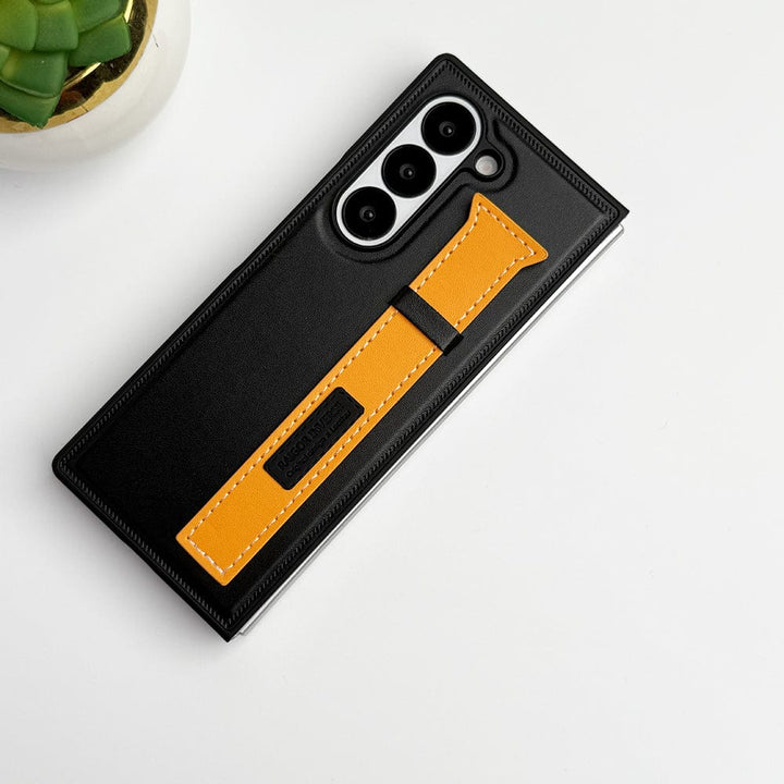 FRATO Fold 6 Collection Black Samsung Galaxy Z fold 6 PU Leather Case With Strap Holder