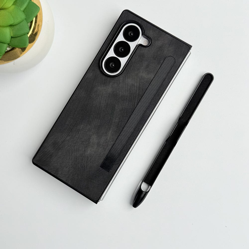 FRATO Fold 6 Collection Black Samsung Galaxy Z Fold 6 PU Leather Cover With Detachable S Pen Case