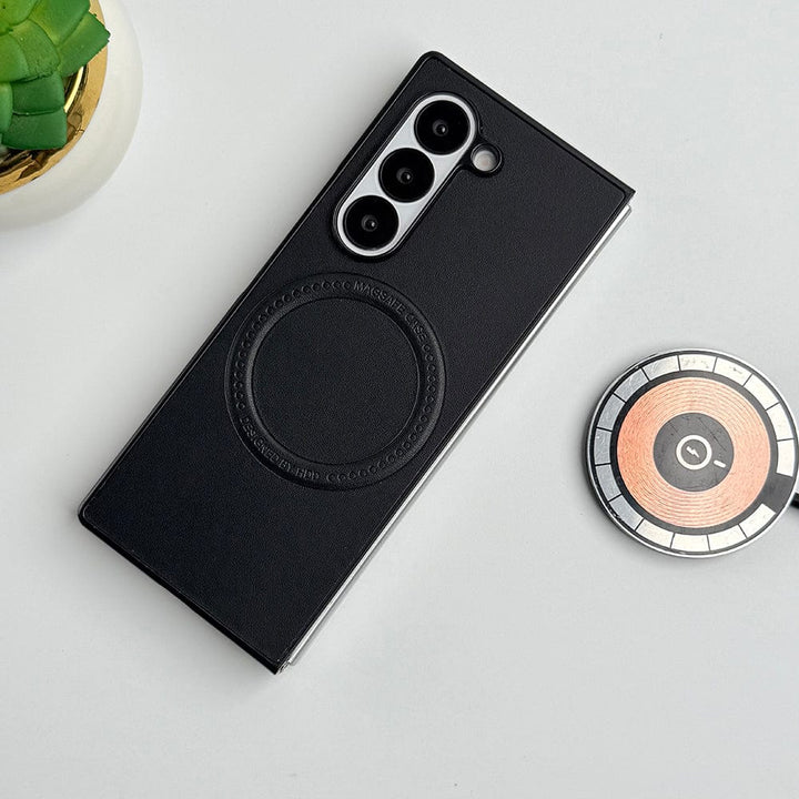 FRATO Fold 6 Collection Black Samsung Galaxy Z Fold 6 PU Leather Strong Magnetic Ring Cover