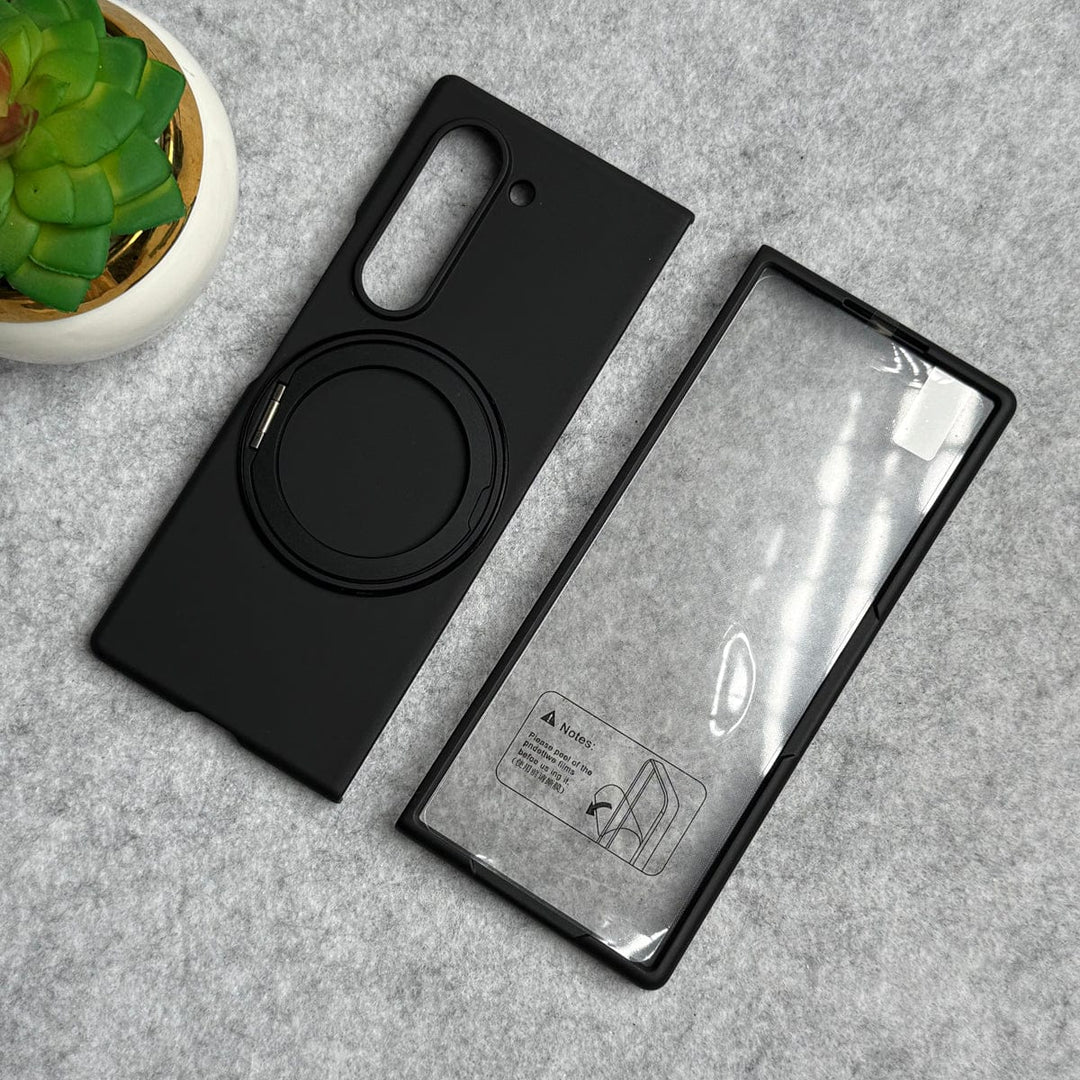 FRATO Fold 6 Collection Black Samsung Galaxy Z Fold 6 Rotating Bracket Stand Front Glass Protection Case
